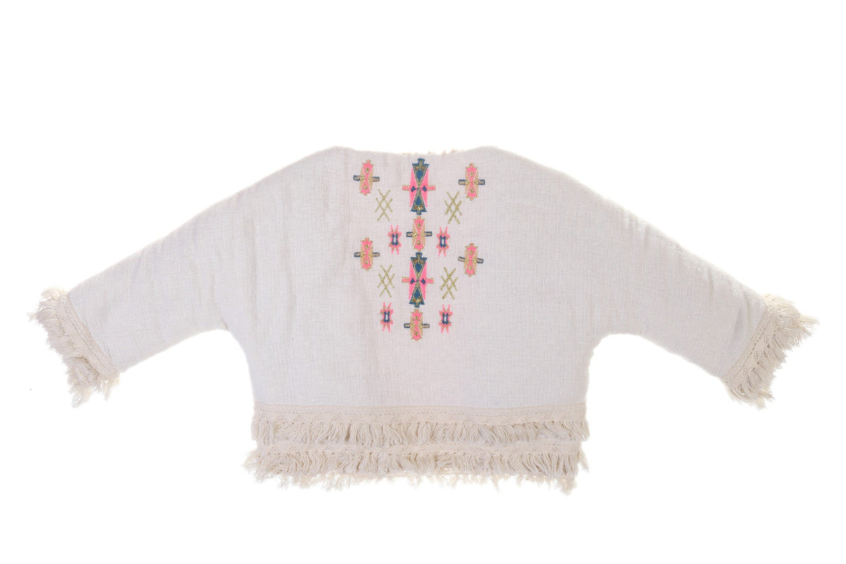 Girls Beige Flower Printed Trims Cotton 'Yana' Jacket
