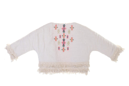 Girls Beige Flower Printed Trims Cotton 'Yana' Jacket