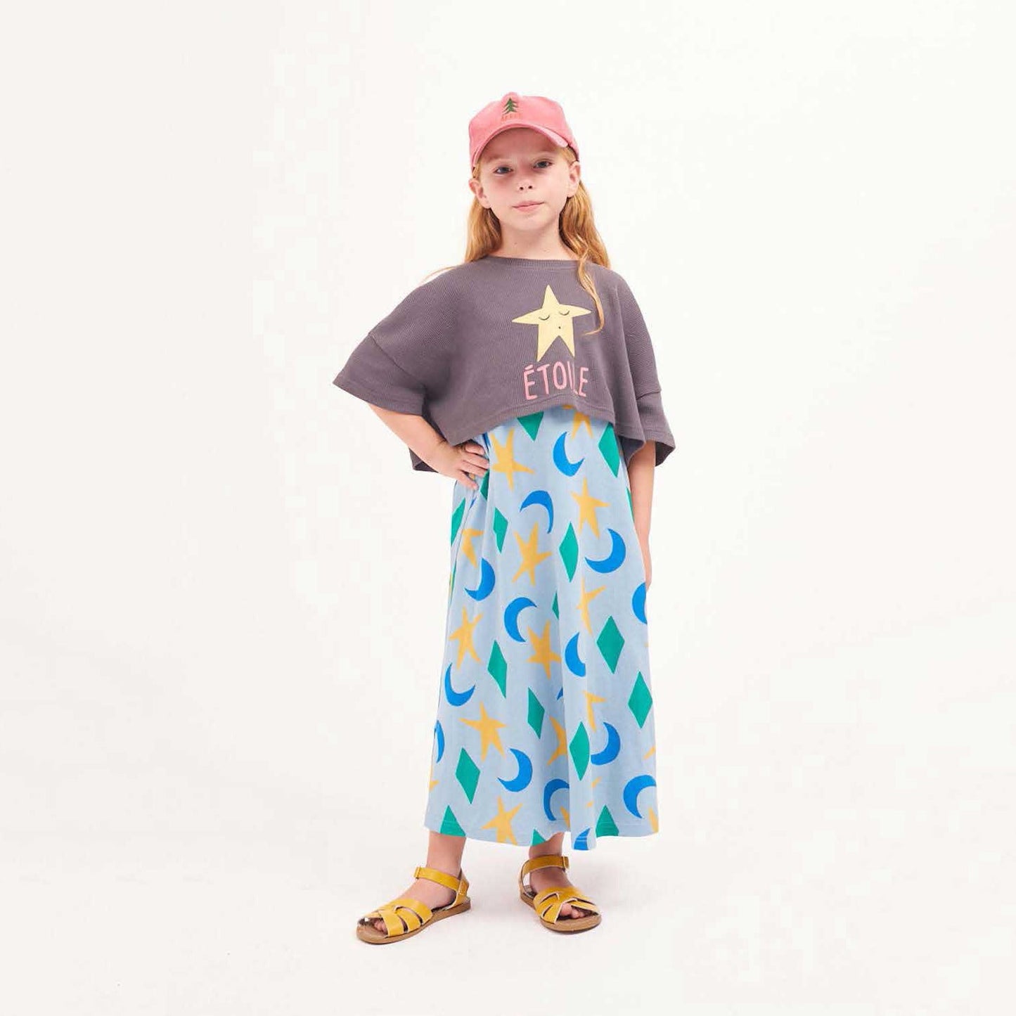 女童蓝色印花吊带连衣裙