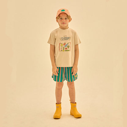 儿童米白色印花棉T恤