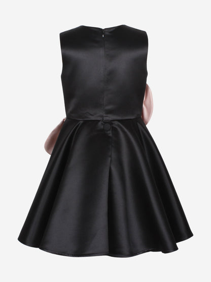 Girls From Bud To Bloom Satin Flower Dress in Black