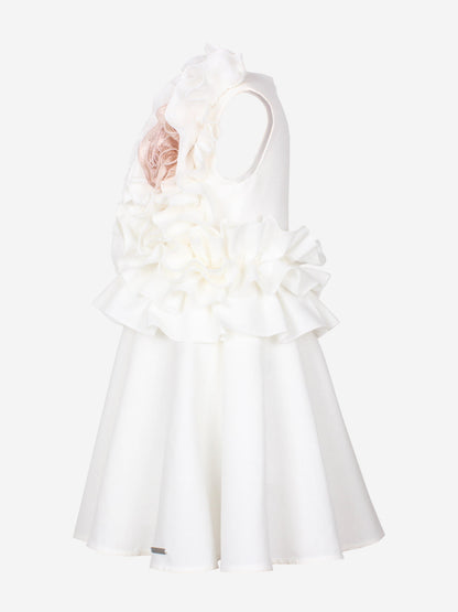 Girls Adage Ruffle Flower Dress in White