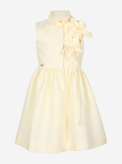 Jessie And James Girls Evergreen Flower Dress in Yellow