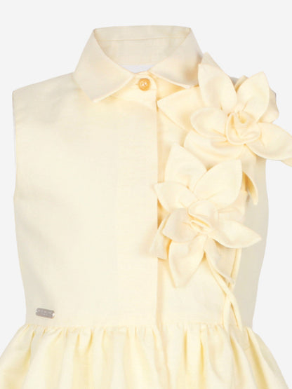 Jessie And James Girls Evergreen Flower Dress in Yellow