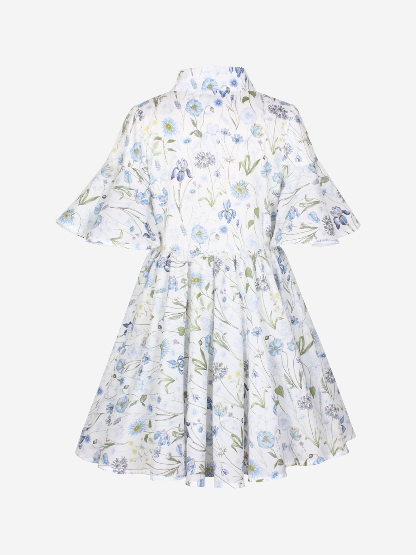 Jessie And James Girls Little Sister Blue Medaow Print Dress in White