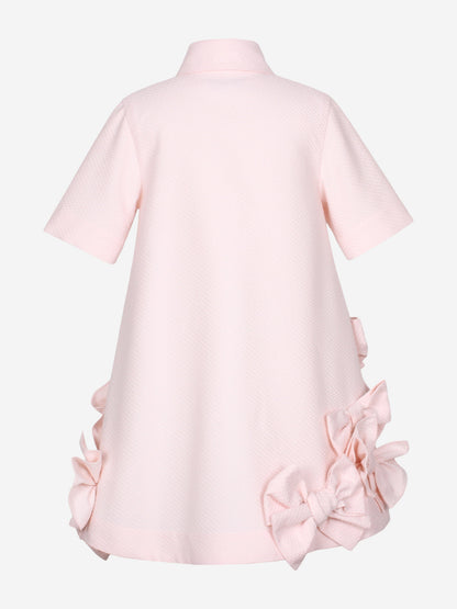 Jessie And James Girls Dotty Jacquard Bow Tie Dress in Pink