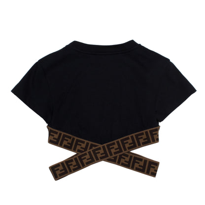 Girls Black FF Logo Cotton T-Shirt