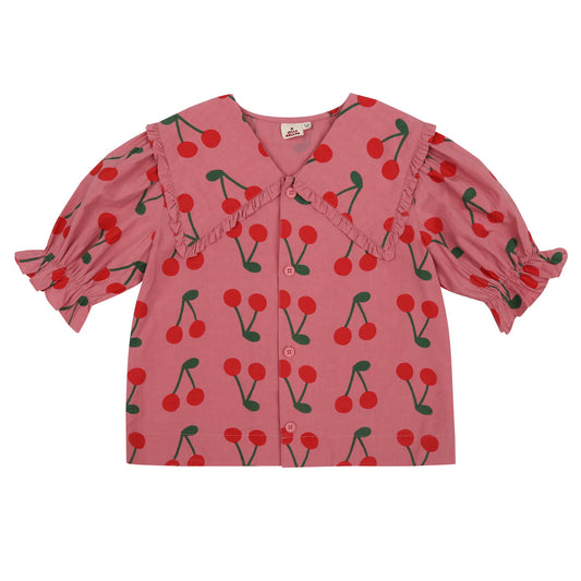 女童粉色印花棉衬衫