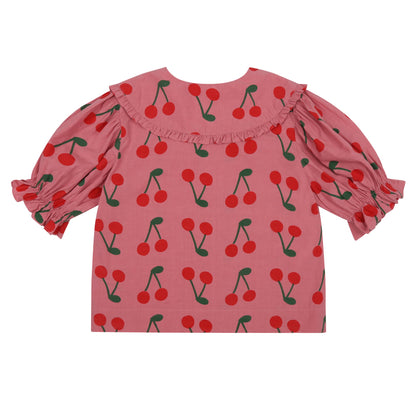 女童粉色印花棉衬衫