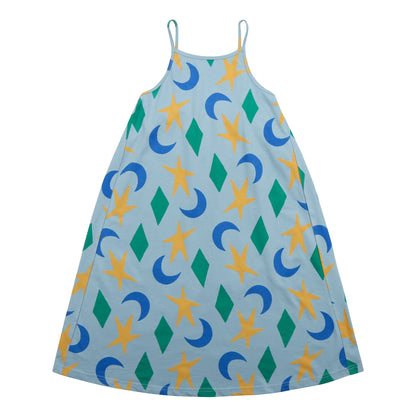 女童蓝色印花吊带连衣裙
