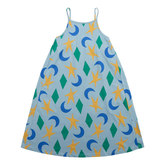 女童蓝色印花吊带连衣裙