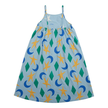 女童蓝色印花吊带连衣裙