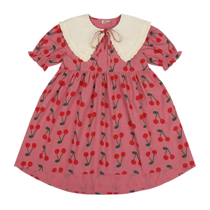 女童粉色樱桃印花棉连衣裙