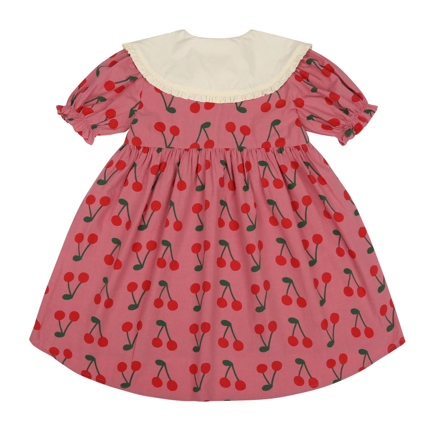 女童粉色樱桃印花棉连衣裙