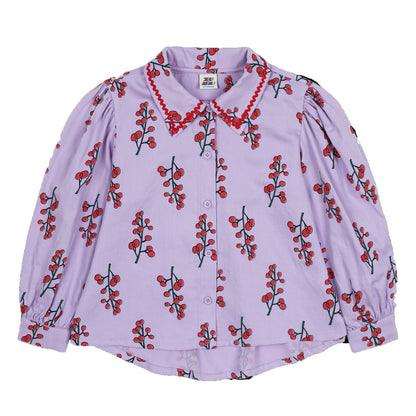 女童紫色碎花棉衬衫