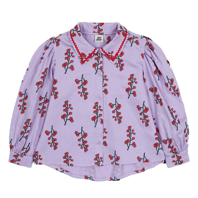女童紫色碎花棉衬衫