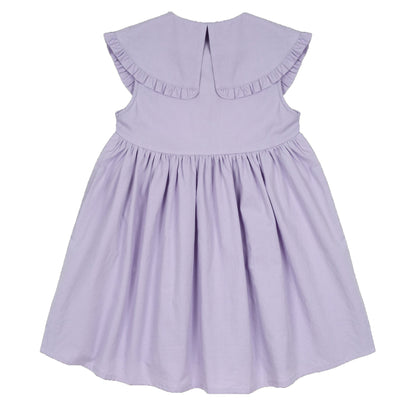 女童紫色荷叶领棉连衣裙