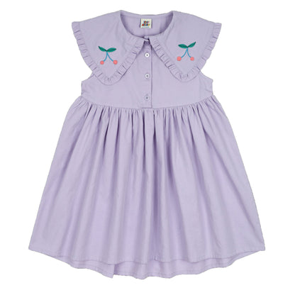 女童紫色荷叶领棉连衣裙