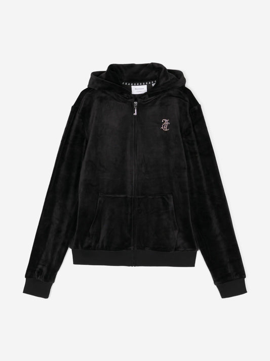 Juicy Couture 女童 Diamante Logo 拉链上衣（黑色）