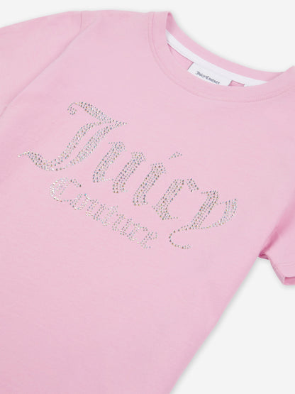 Juicy Couture Girls Diamante Logo Fitted T-Shirt in Pink