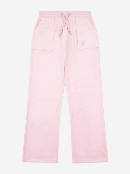 女童粉色Logo阔腿慢跑裤