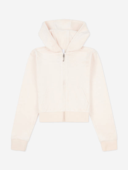 Juicy Couture Girls Tonal Velour Zip Up Top in Beige