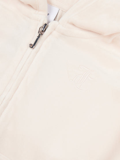 Juicy Couture Girls Tonal Velour Zip Up Top in Beige