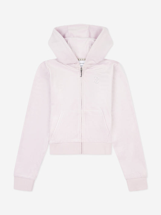 Girls Diamante Logo Zip Up Top in Purple