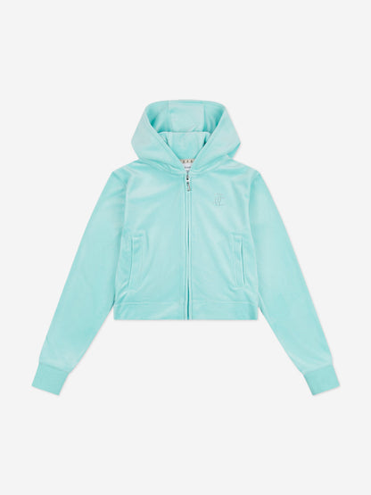 Girls Diamante Logo Zip Up Top in Blue