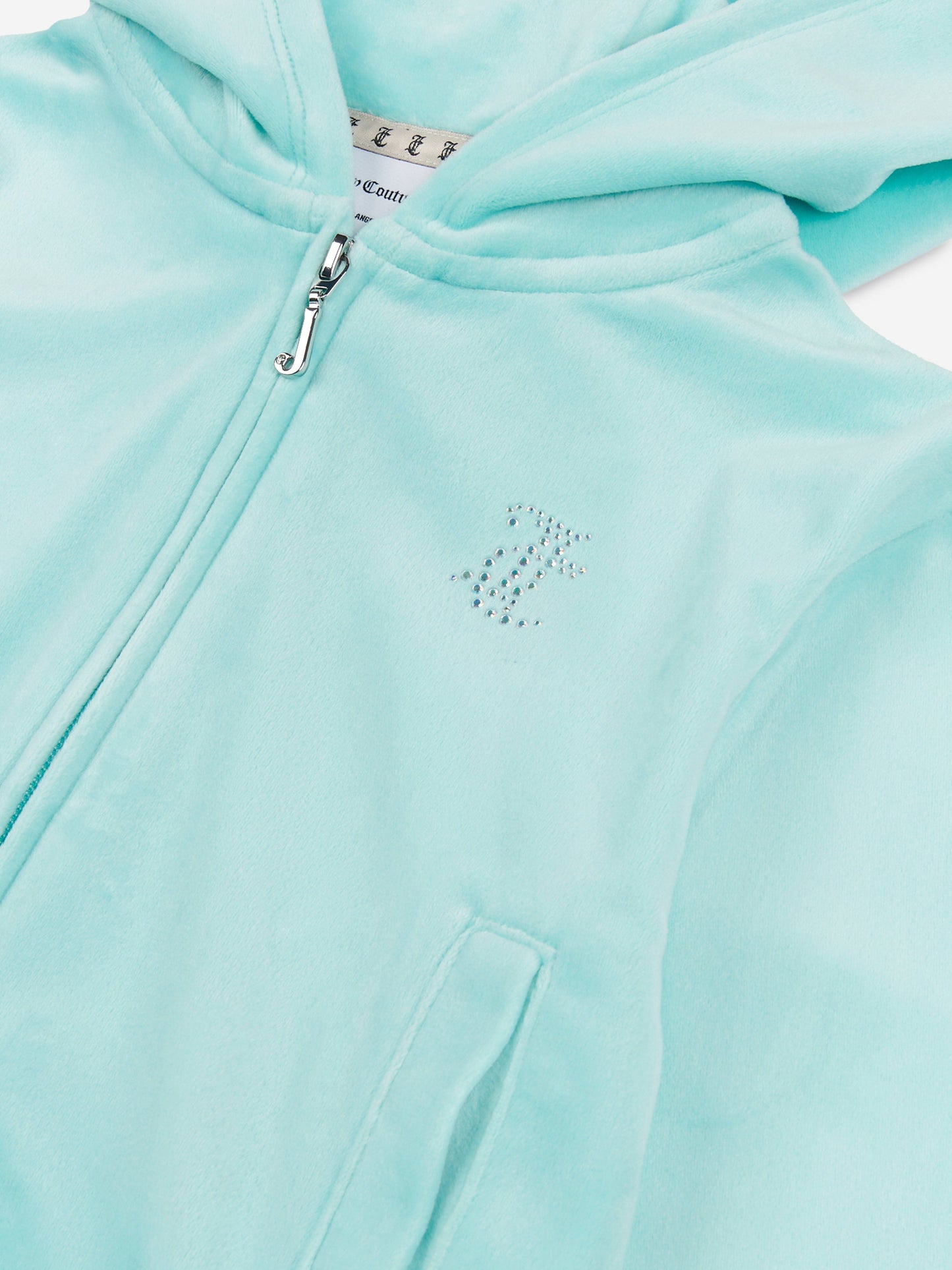 Girls Diamante Logo Zip Up Top in Blue