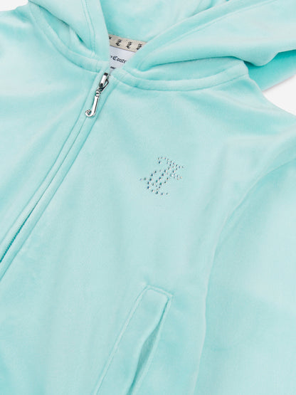 Girls Diamante Logo Zip Up Top in Blue