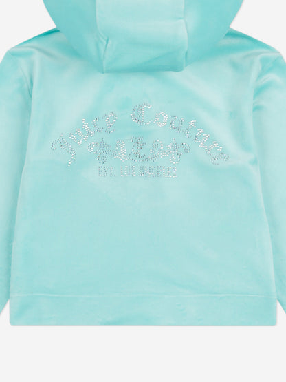 Girls Diamante Logo Zip Up Top in Blue