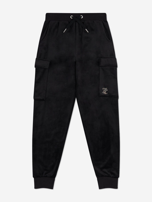 Girls Cargo Cuffed Joggers in Black