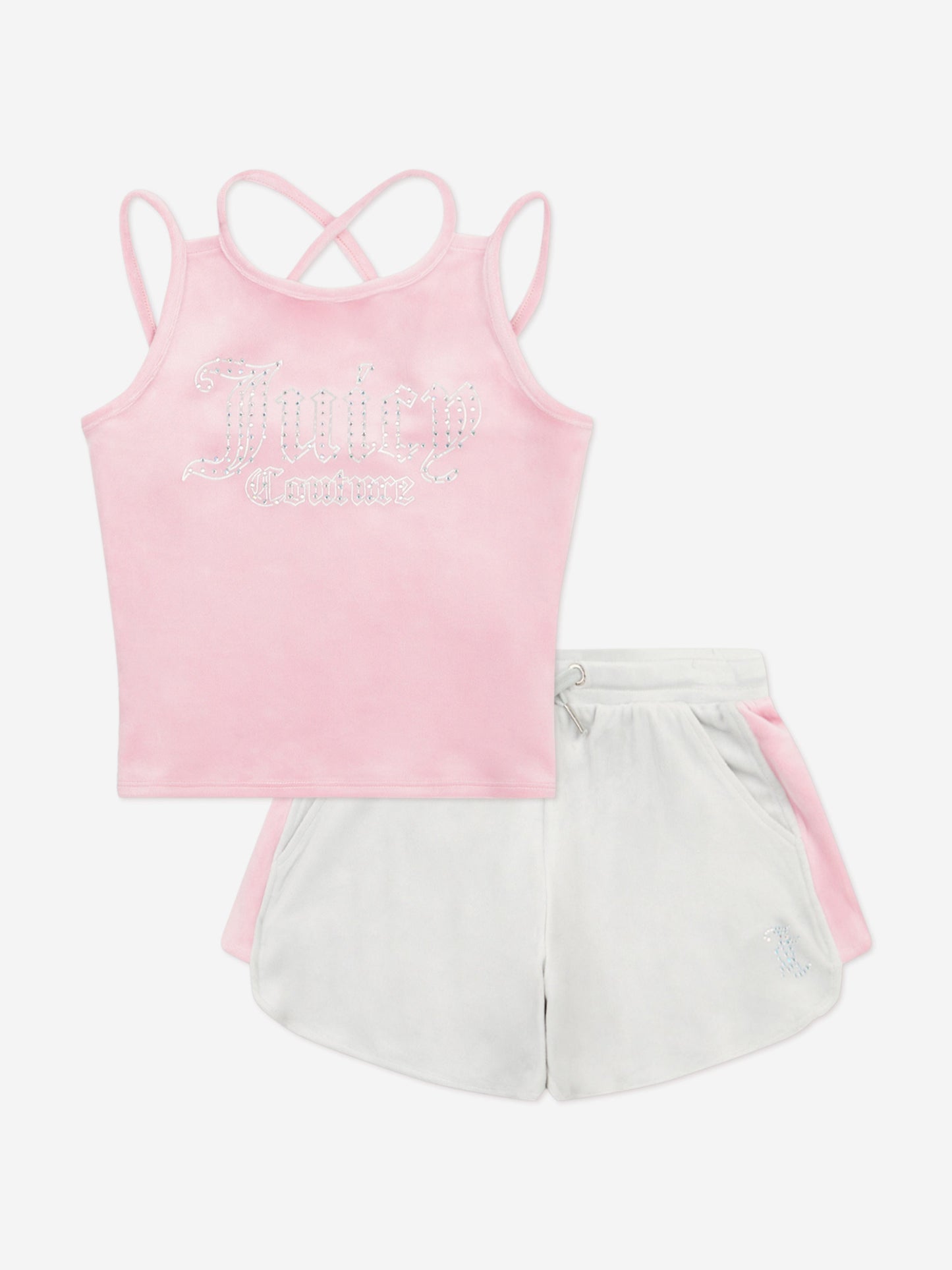 Juicy Couture Girls Velour Strappy Top and Runner Set in Pink