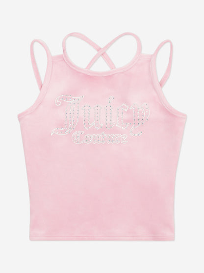 Juicy Couture Girls Velour Strappy Top and Runner Set in Pink