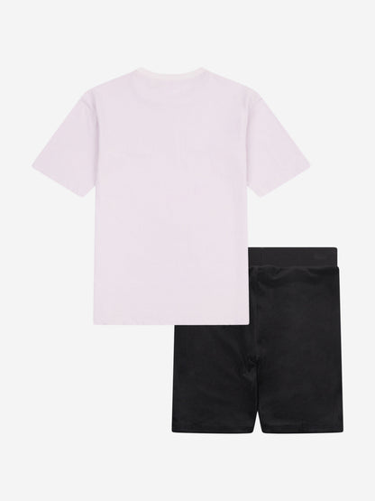 Girls T-Shirt and Velour Cycling Short Set in Black