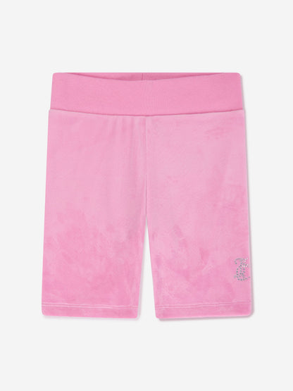 Girls T-Shirt and Velour Cycling Short Set in Pink
