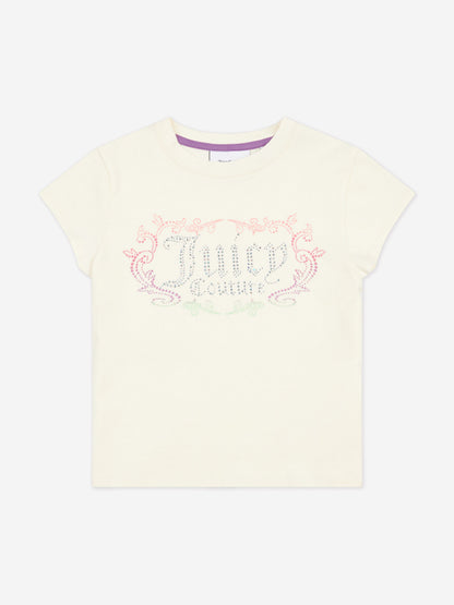 Girls Heritage T-Shirt and Velour Shorts Set in Purple