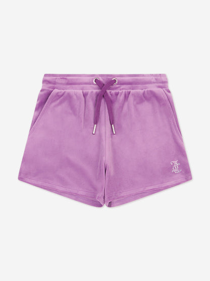Girls Heritage T-Shirt and Velour Shorts Set in Purple