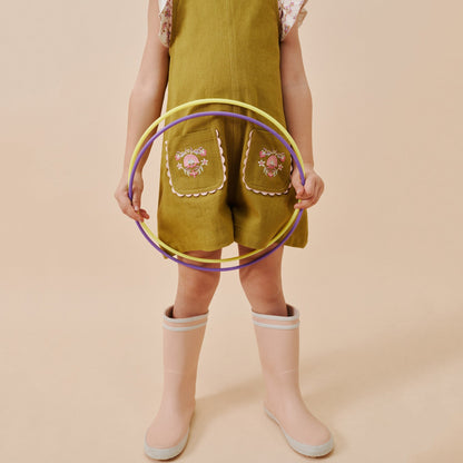 女童橄榄绿刺绣棉连体裤