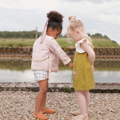 女童橄榄绿刺绣棉连体裤