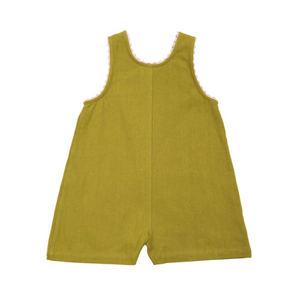 女童橄榄绿刺绣棉连体裤