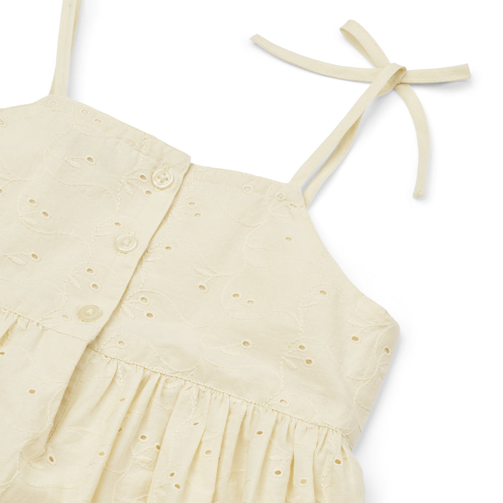 女童米白色刺绣棉吊带上衣