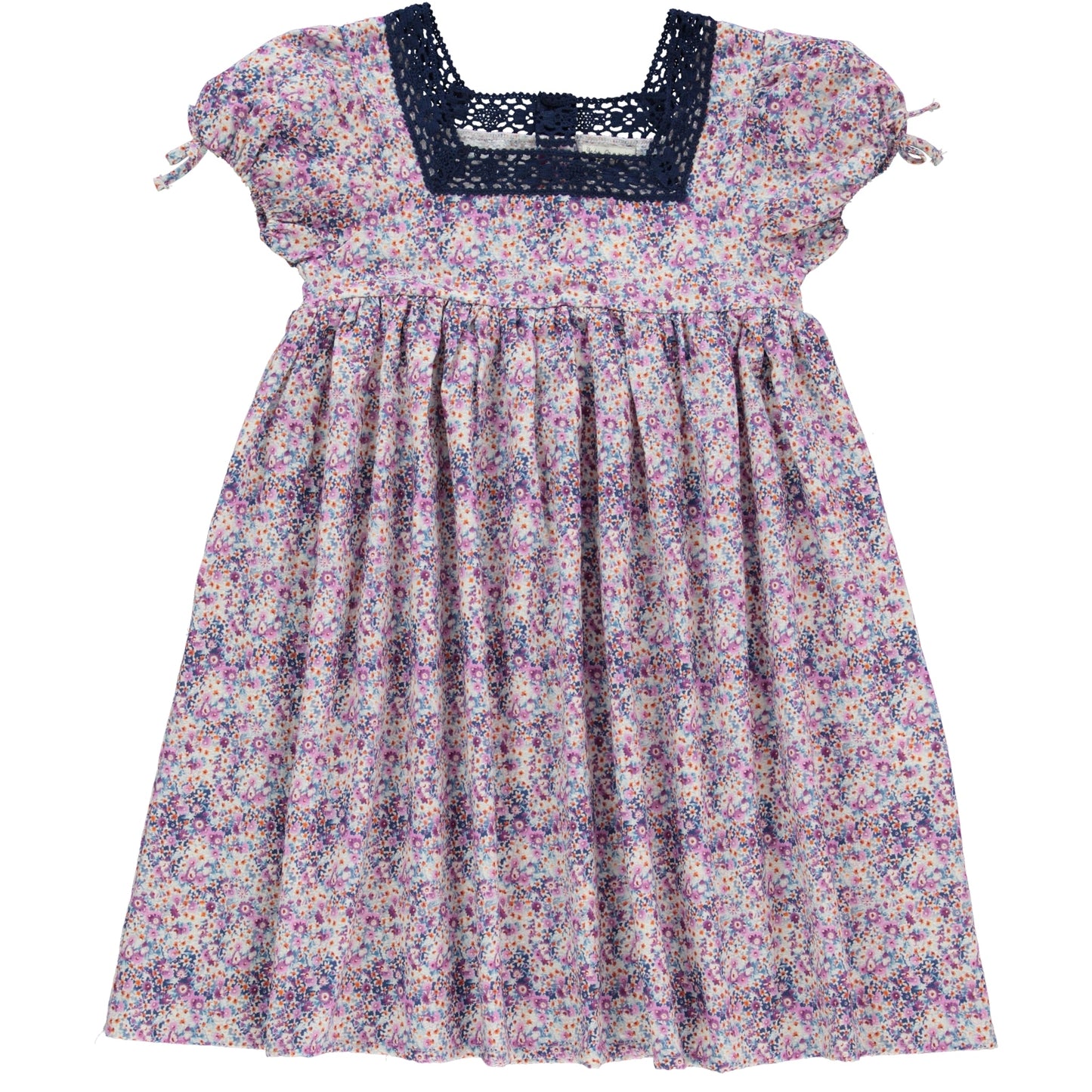 女童紫色碎花棉连衣裙