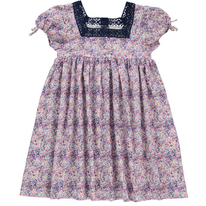 女童紫色碎花棉连衣裙