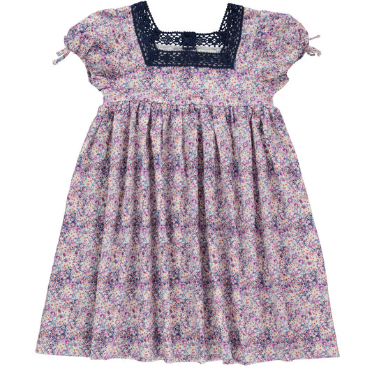 女童紫色碎花棉连衣裙