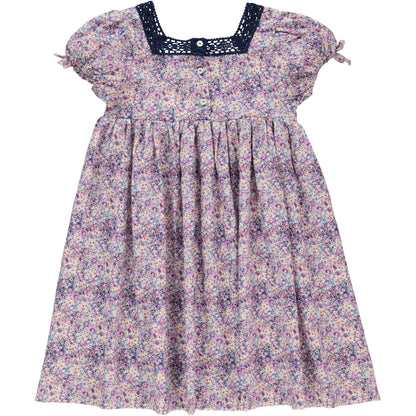 女童紫色碎花棉连衣裙