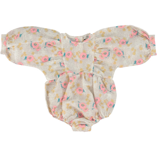 女婴米色花朵棉连体衣