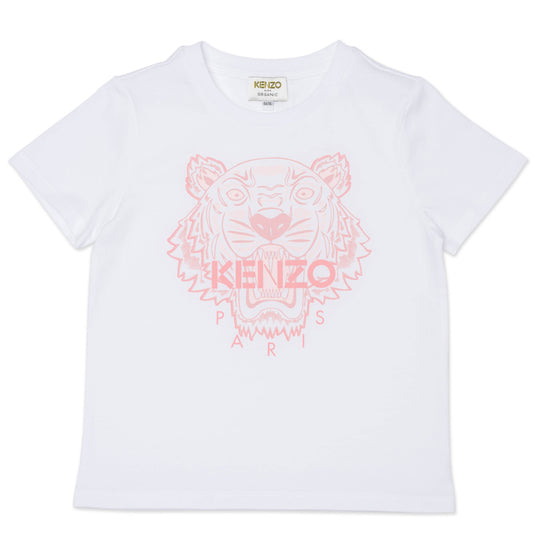 Girls White Tiger Cotton T-Shirt