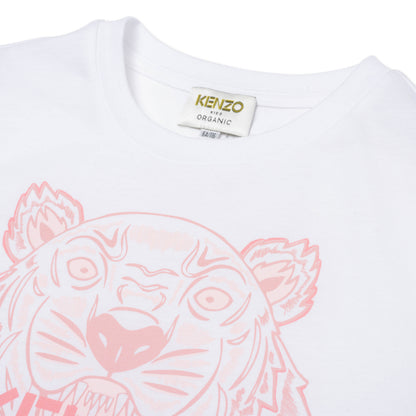 Girls White Tiger Cotton T-Shirt